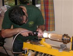 Paul turning a thin stem goblet